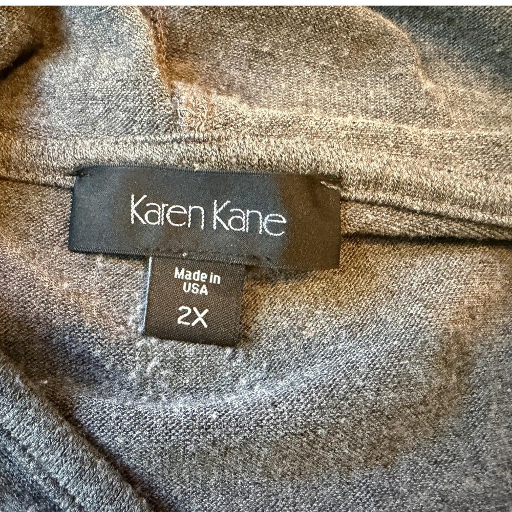 Karen Kane Womens 2X Gray Hooded Poncho Faux Leather Pocket L43221W Made in USA - Picture 3 of 4